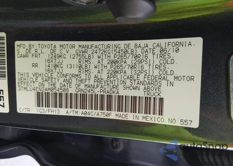 2010 Toyota Tacoma Base V6 из США, поврежденный, VIN 3TMLU4EN2AM054508